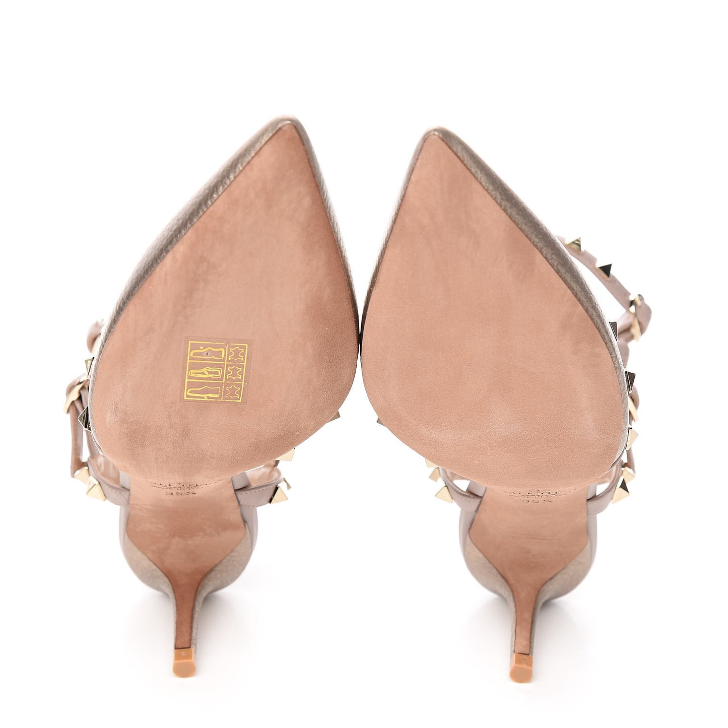 Metallic Pebbled Calfskin Rockstud Ankle Strap 65mm Pumps 35.5 Skin Poudre