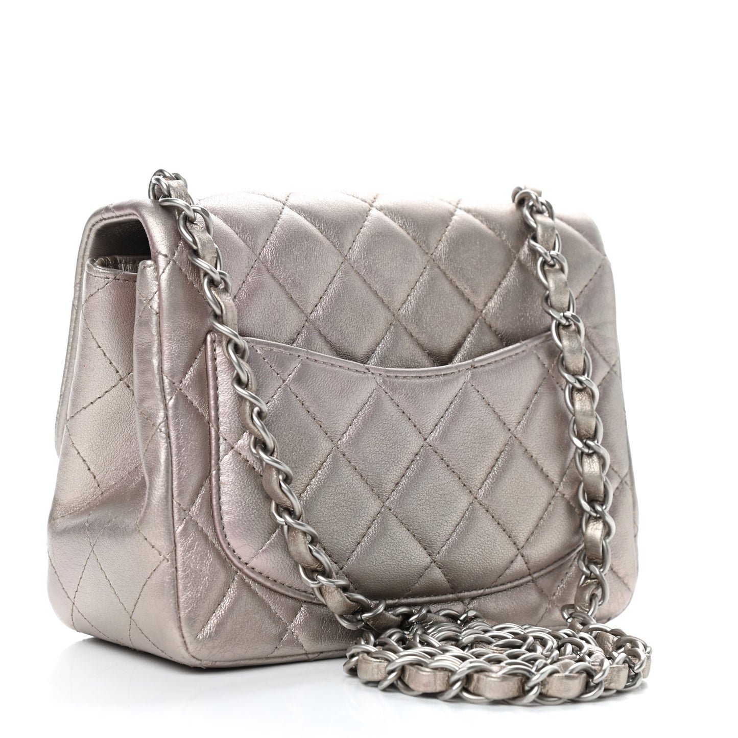 Metallic Lambskin Quilted Mini Square Flap Light Gold