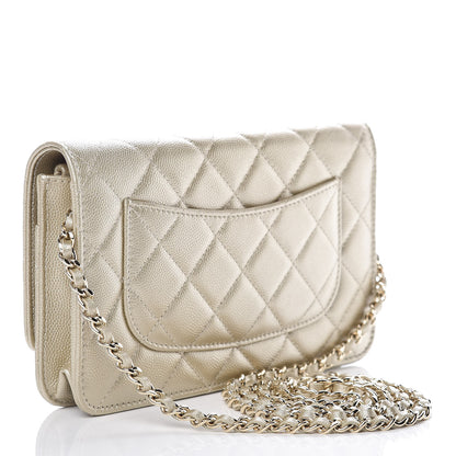 Chanel Pearly Caviar Quilted Wallet On Chain WOC Light Gold 3 of 11