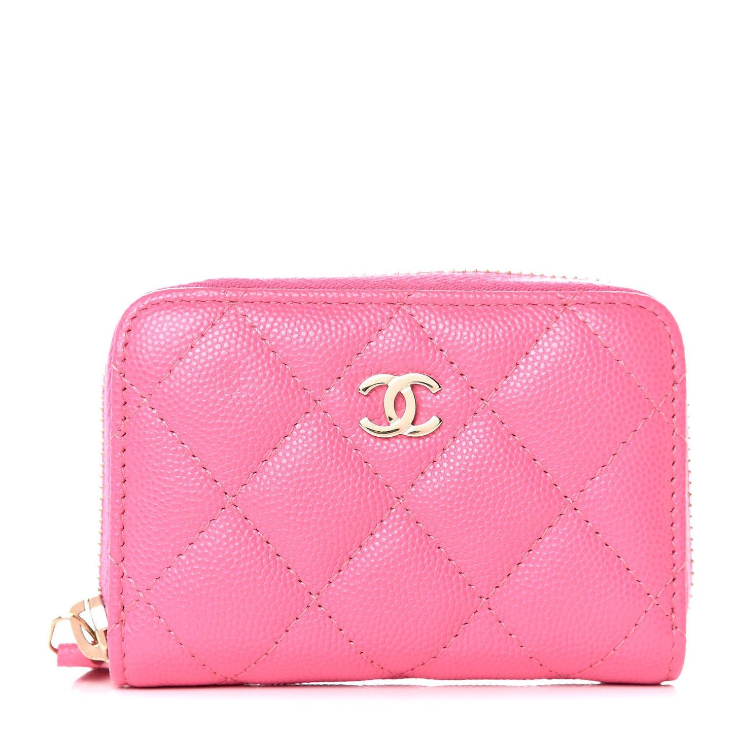 Caviar Quilted Zip Coin Purse Pink