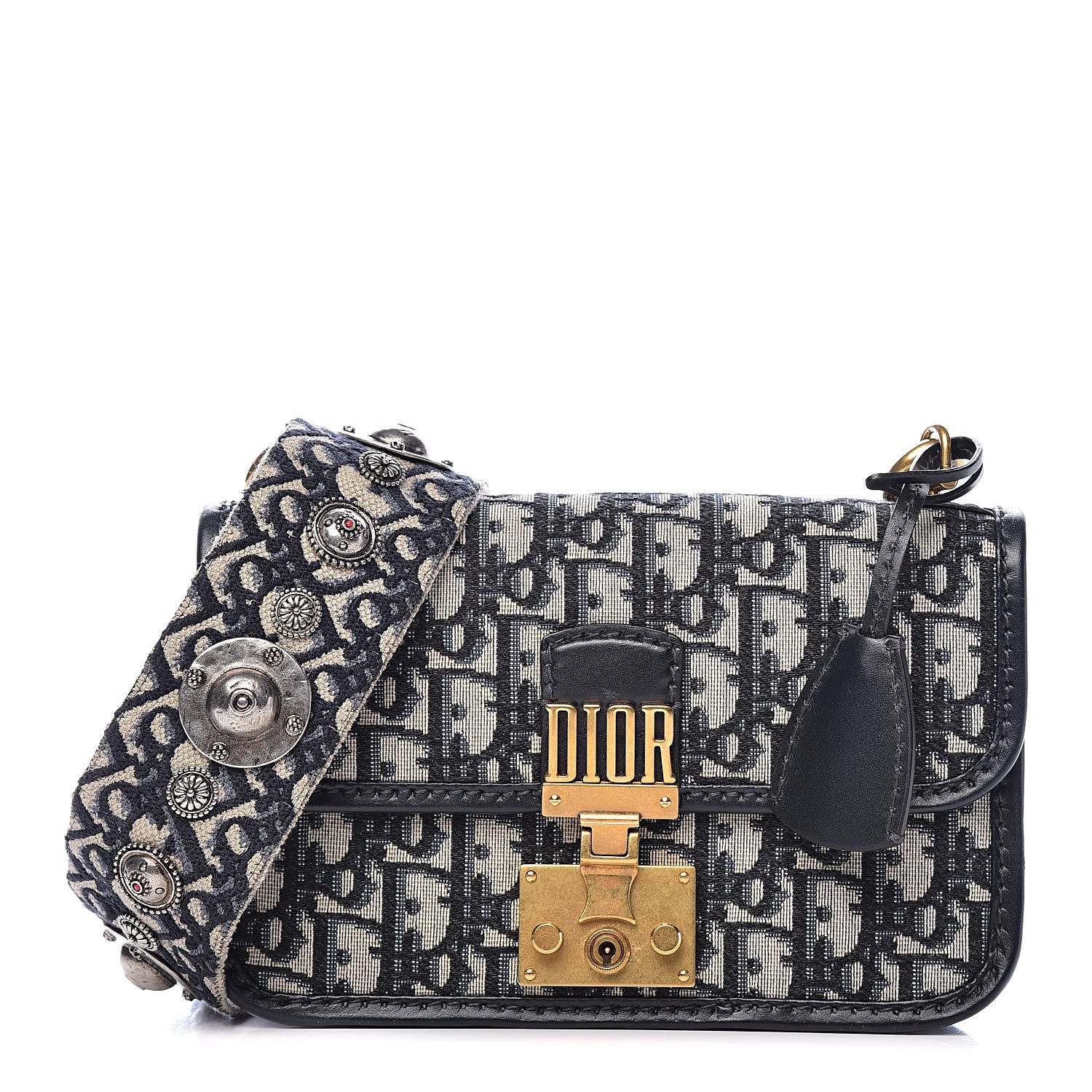 Christian Dior Oblique Small DiorAddict Flap Bag Navy Blue 1 of 10