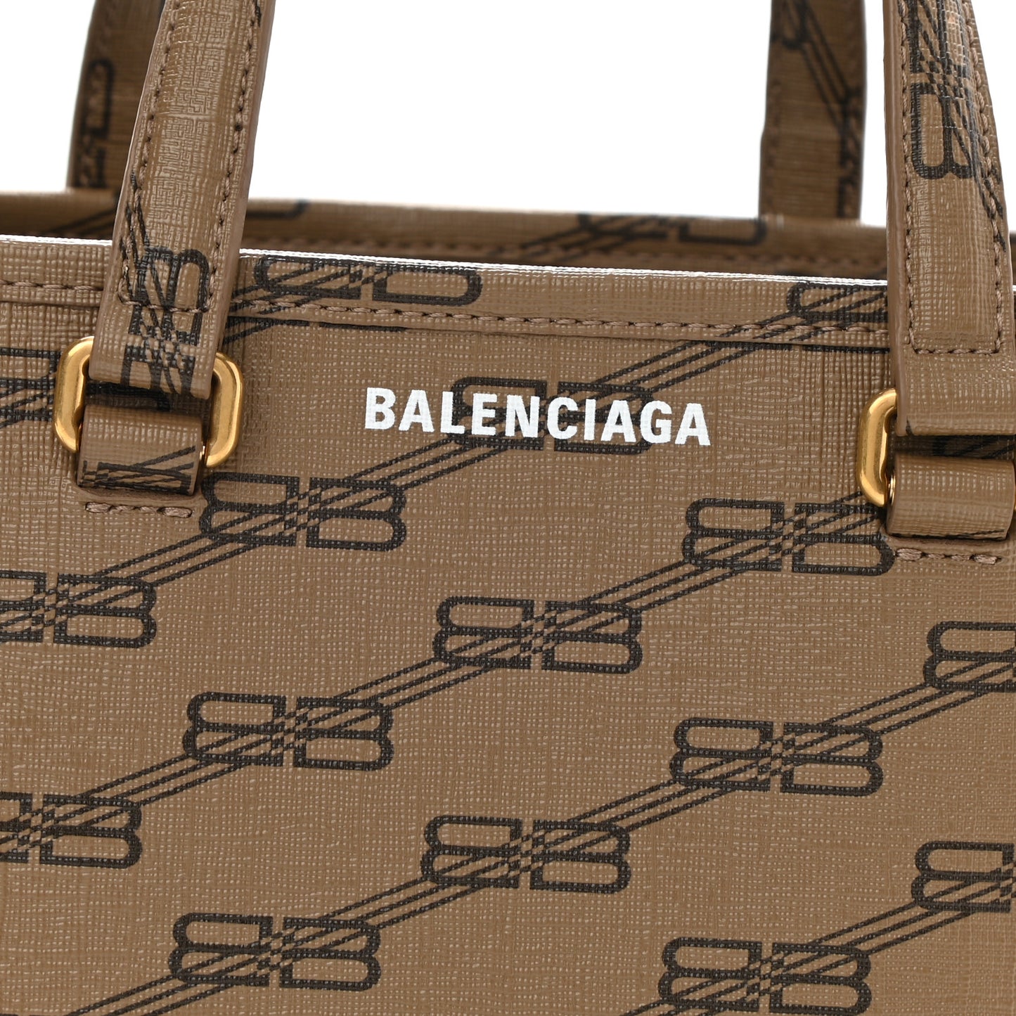 Coated Canvas BB Monogram Small Signature East West Shopper Bag Beige Brown