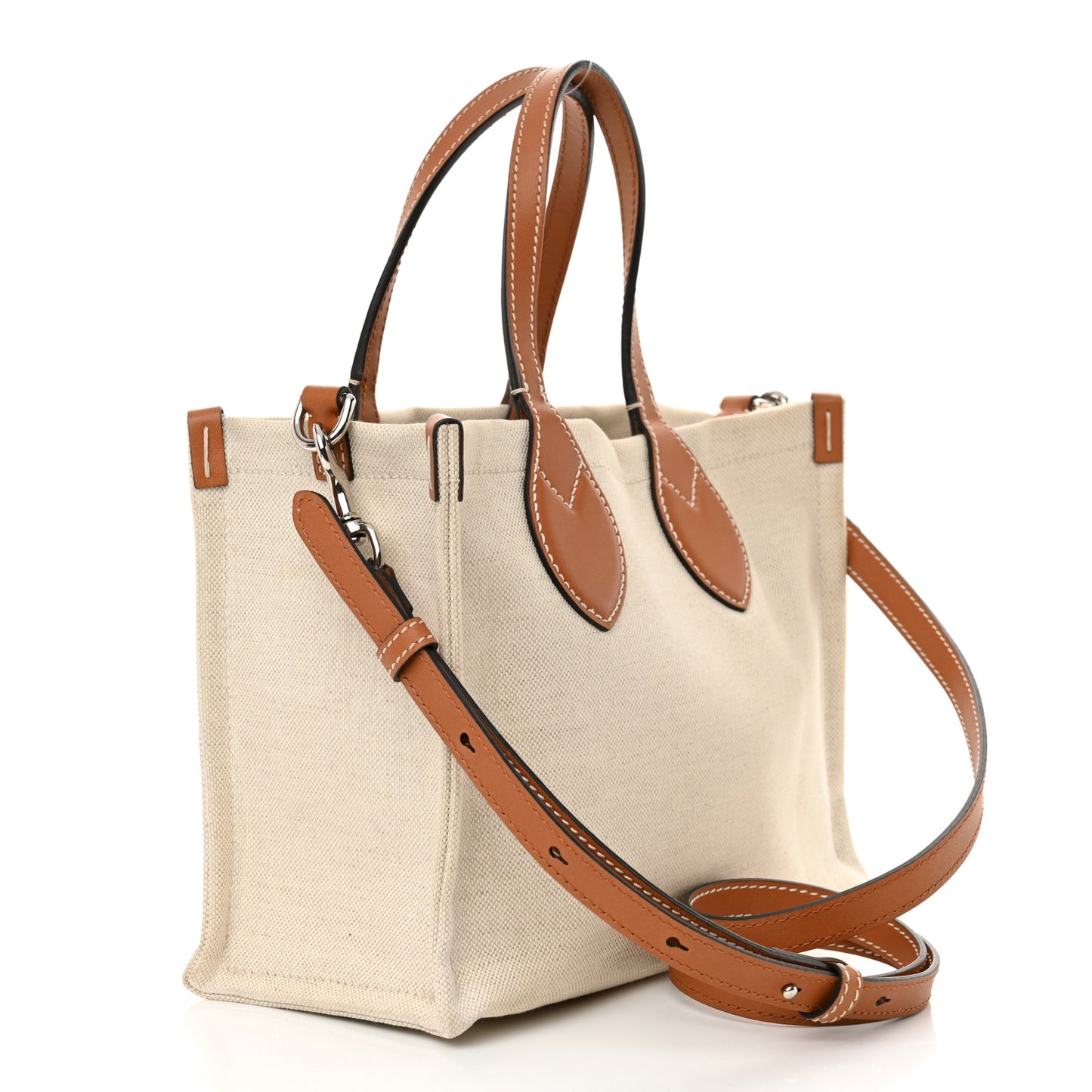 Canvas Calfskin Logo Print Medium Tote Bag Brown