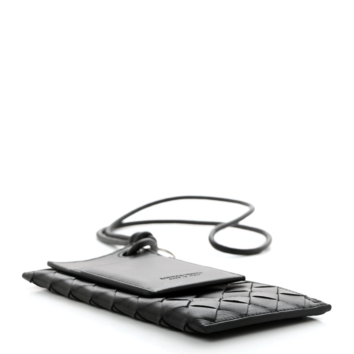 Nappa Intrecciato Card Case On Strap Black