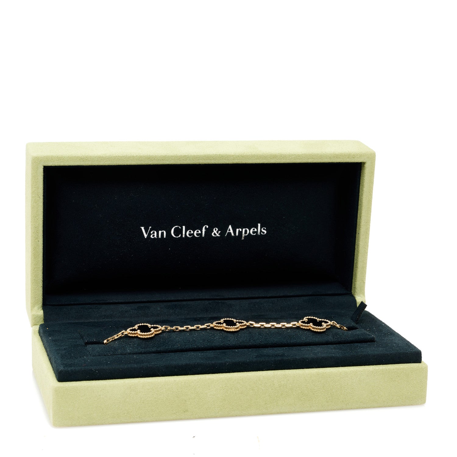 Van Cleef & Arpels 18K Yellow Gold Black Onyx 5 Motifs Vintage Alhambra Bracelet 5 of 5