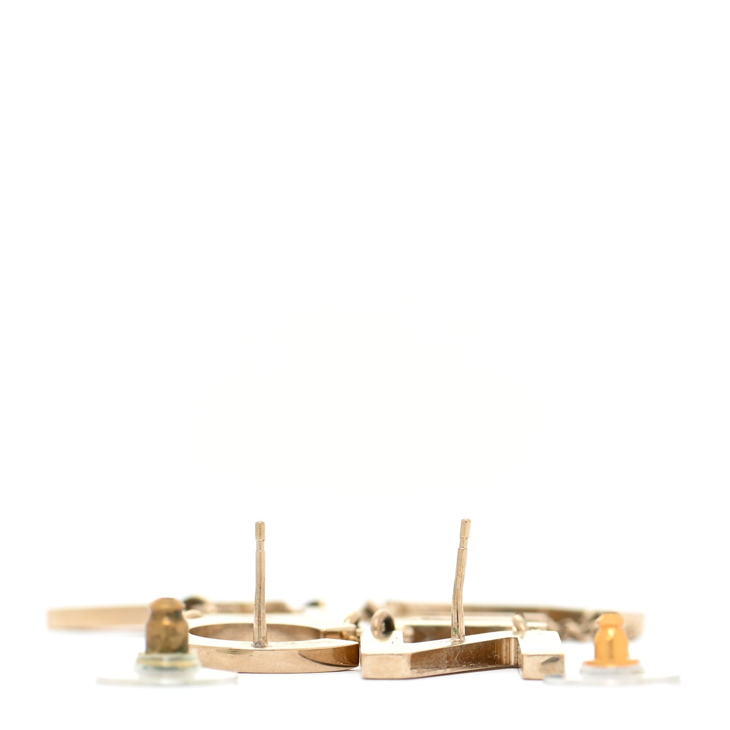 Metal Cha-Nel Logo Drop Earrings Gold
