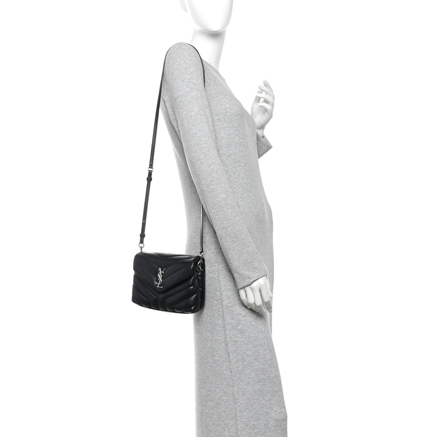 Saint Laurent Calfskin Y Quilted Monogram Toy Loulou Crossbody Bag Black 2 of 13
