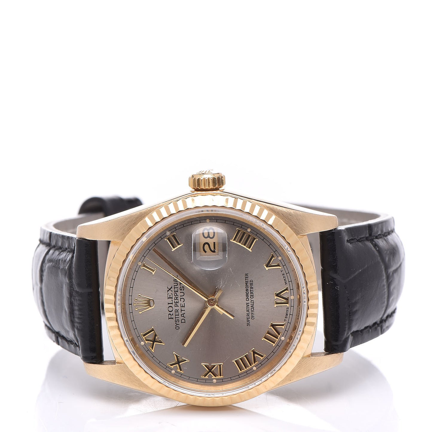 18K Yellow Gold Alligator 36mm Oyster Perpetual Datejust Watch Champagne 16018