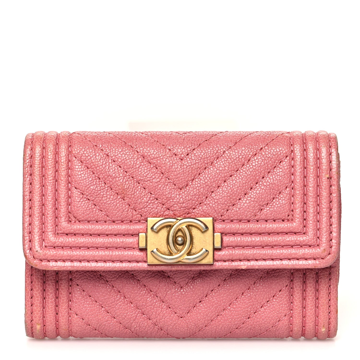 Chanel Caviar Chevron Quilted Boy Flap Card Holder Wallet Light Pink 1 of 14
