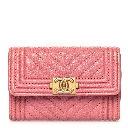 Chanel Caviar Chevron Quilted Boy Flap Card Holder Wallet Light Pink 1 of 14