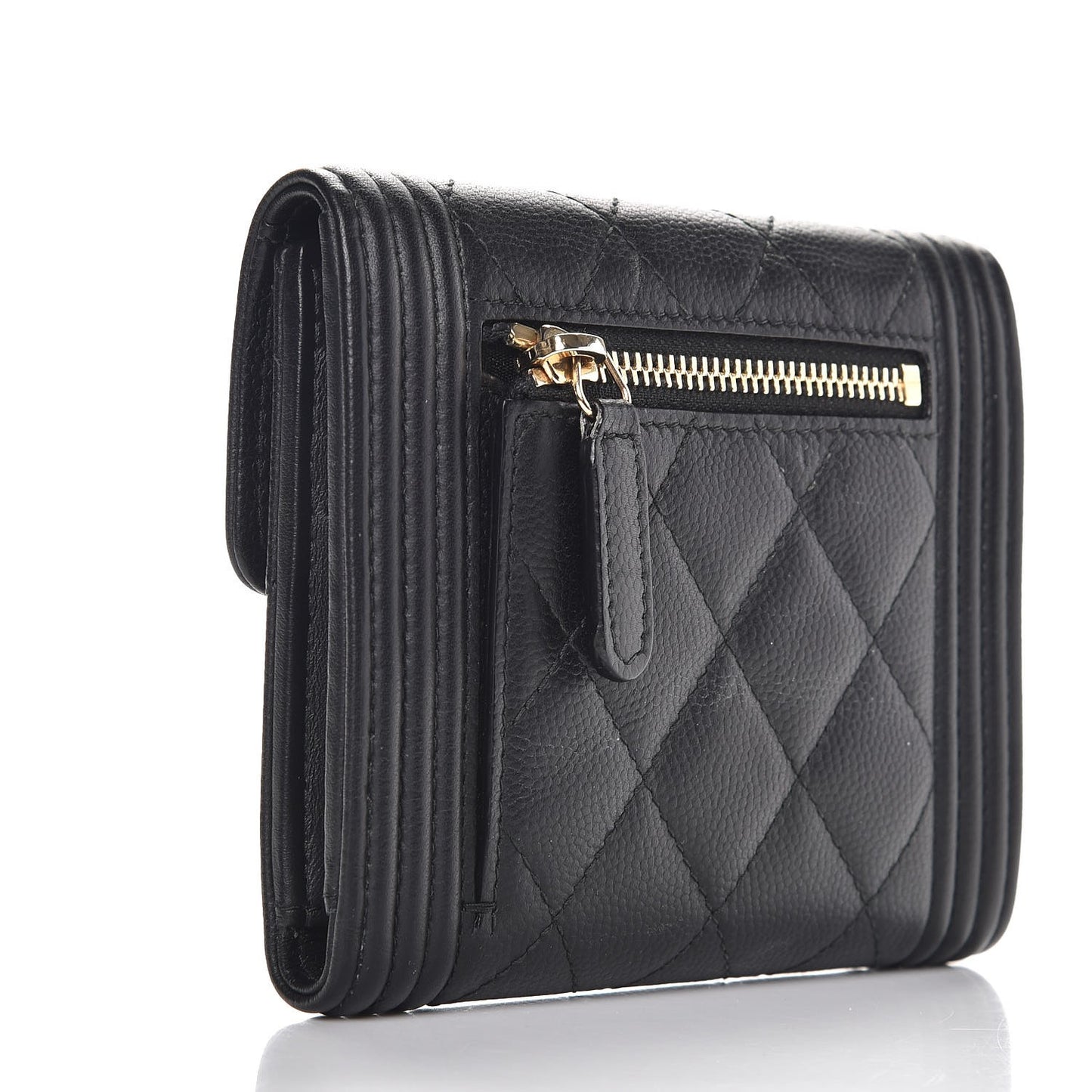 Caviar Quilted Compact Boy Wallet Black