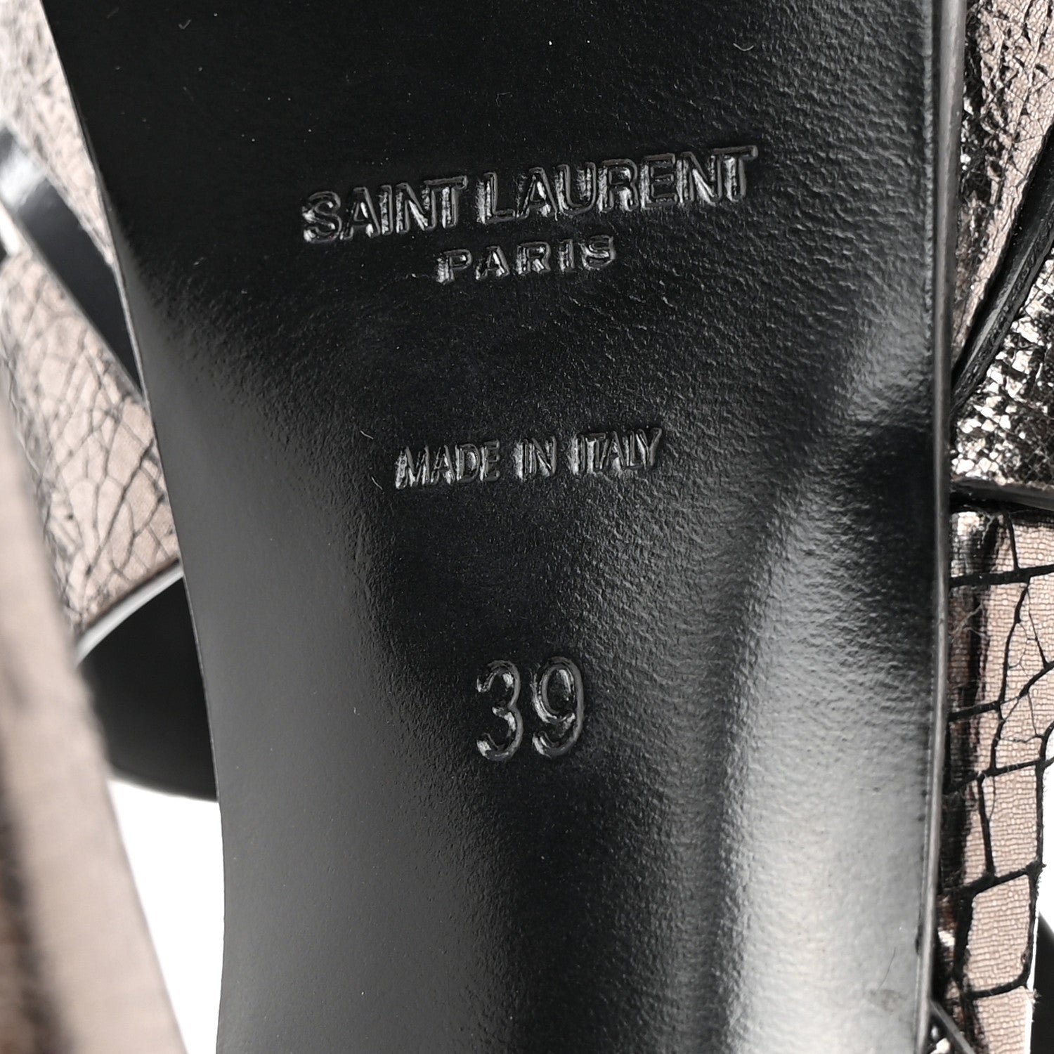 Saint Laurent Metallic Supercrack Calfskin Tribute 105 Platform Sandals 39 Gunmetal 6 of 17