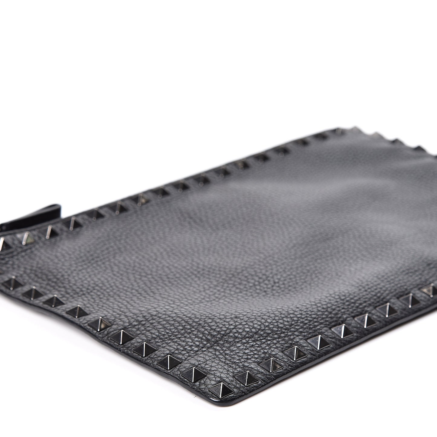 Pebbled Calfskin Large Rockstud Zip Pouch Black