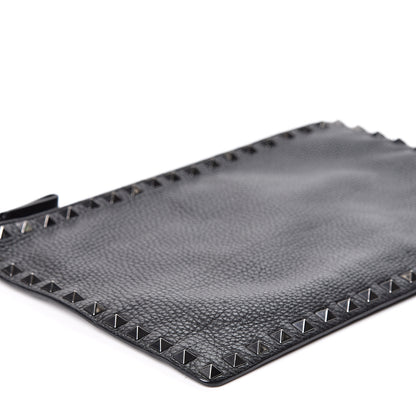 Valentino Garavani Pebbled Calfskin Large Rockstud Zip Pouch Black 7 of 8