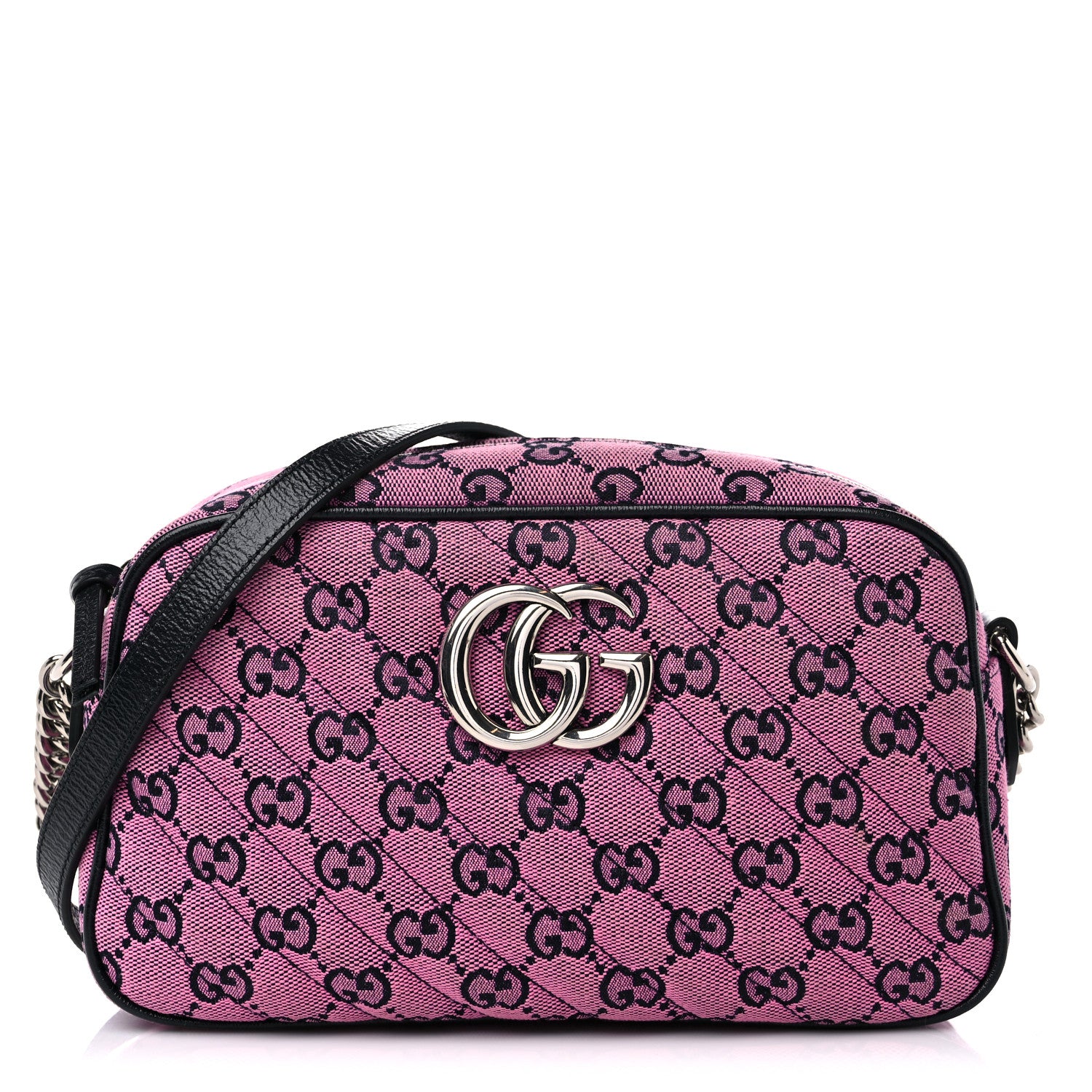 Gucci Monogram Multicolor Matelasse Diagonal Small GG Marmont Chain Shoulder Bag Pink Blue 1 of 10