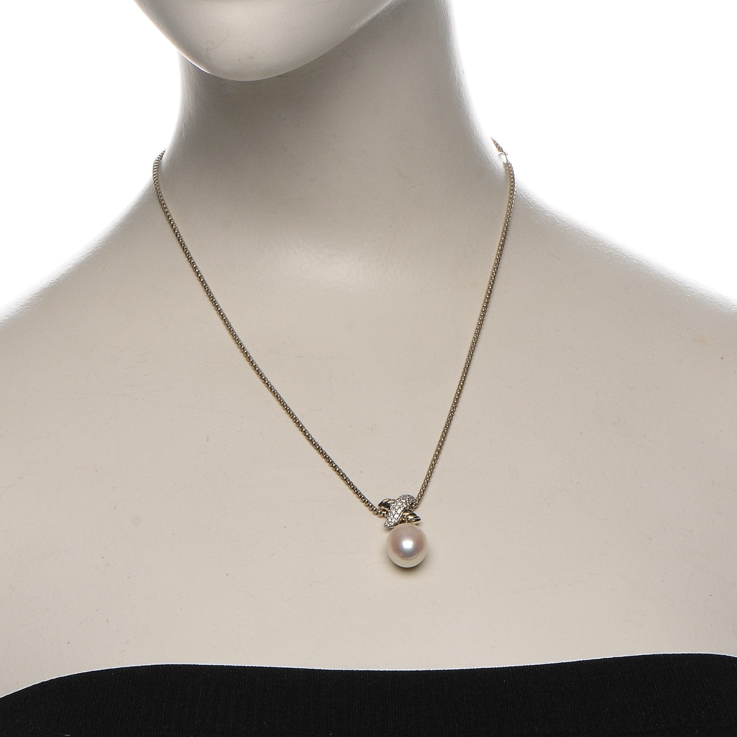 David Yurman Sterling Silver Pearl Diamond 25mm X Pendant Necklace 2 of 5