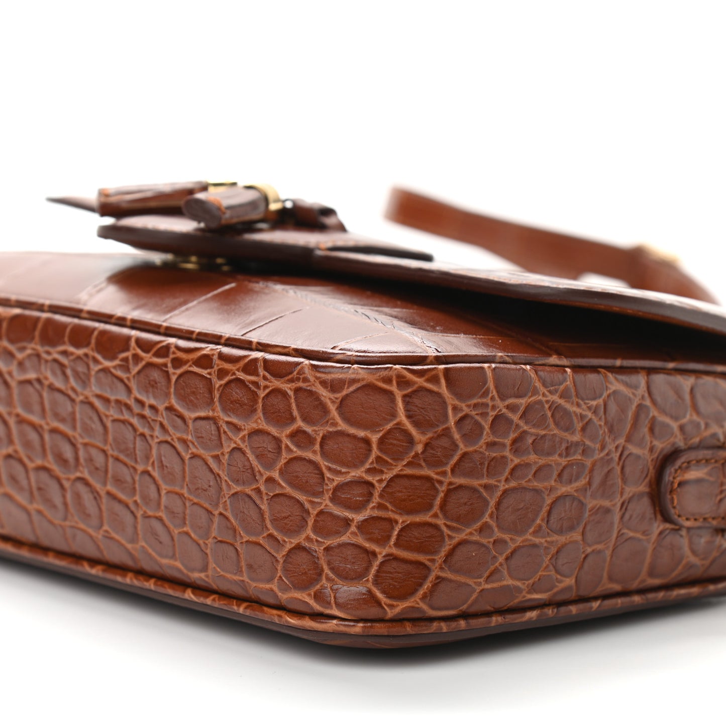 Calfskin Crocodile Embossed Medium Tassel Bag Tan