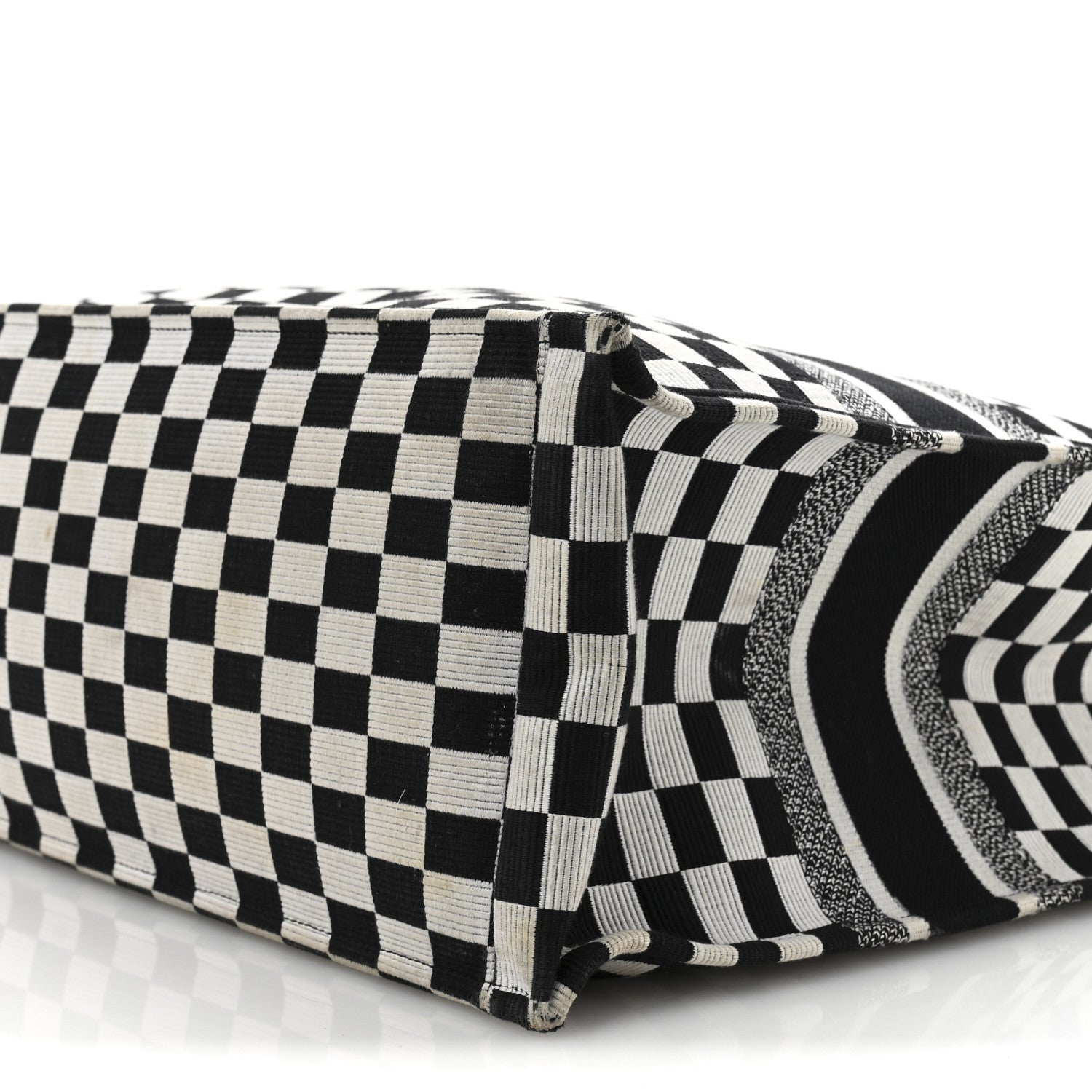 Christian Dior Canvas Embroidered Checkered Book Tote Black White 10 of 12