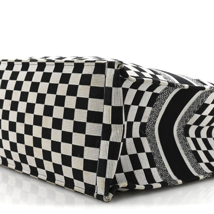 Christian Dior Canvas Embroidered Checkered Book Tote Black White 10 of 12