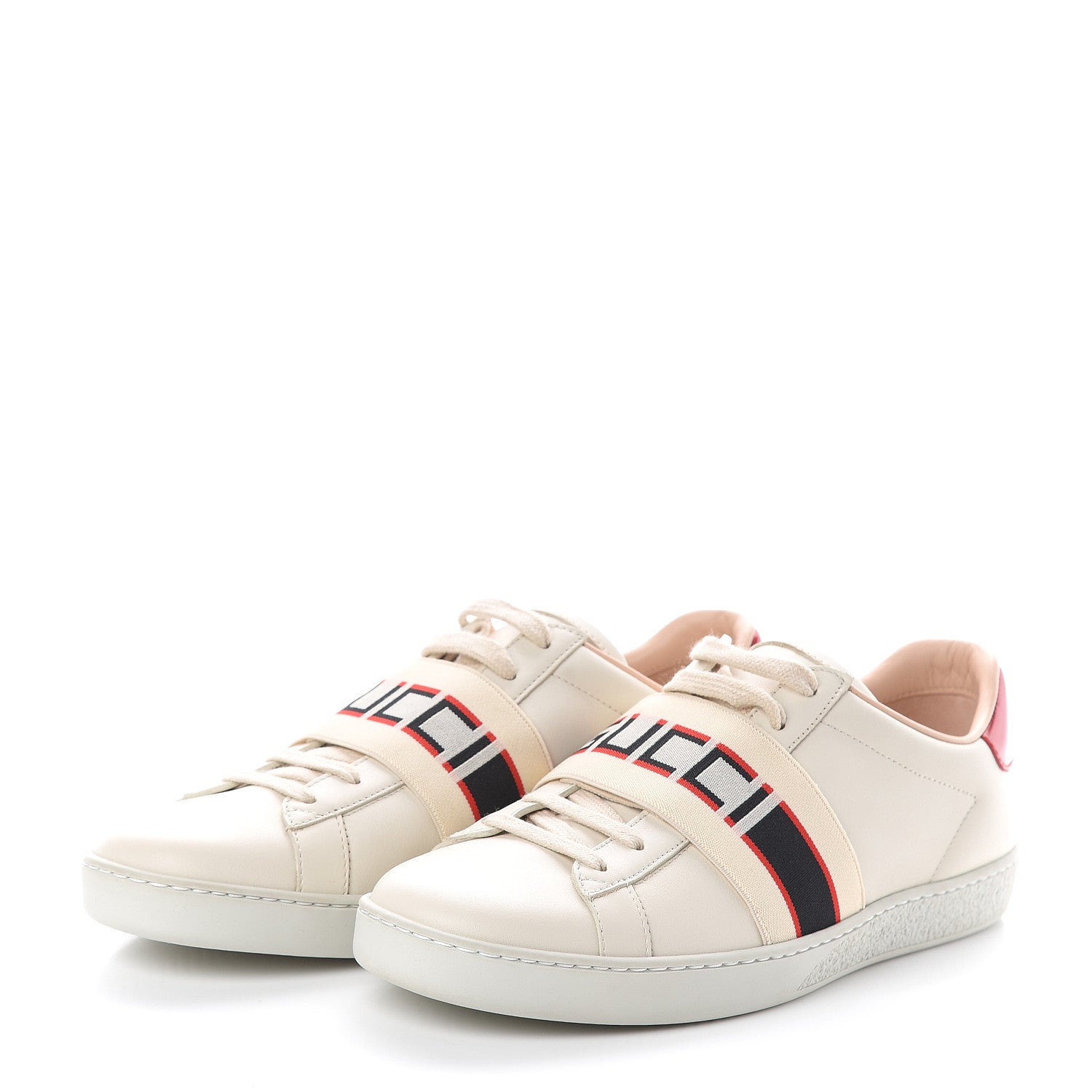 Gucci Calfskin Stripe Womens New Ace Sneakers 37.5 New Mystic White Ecru Red Flame 3 of 8