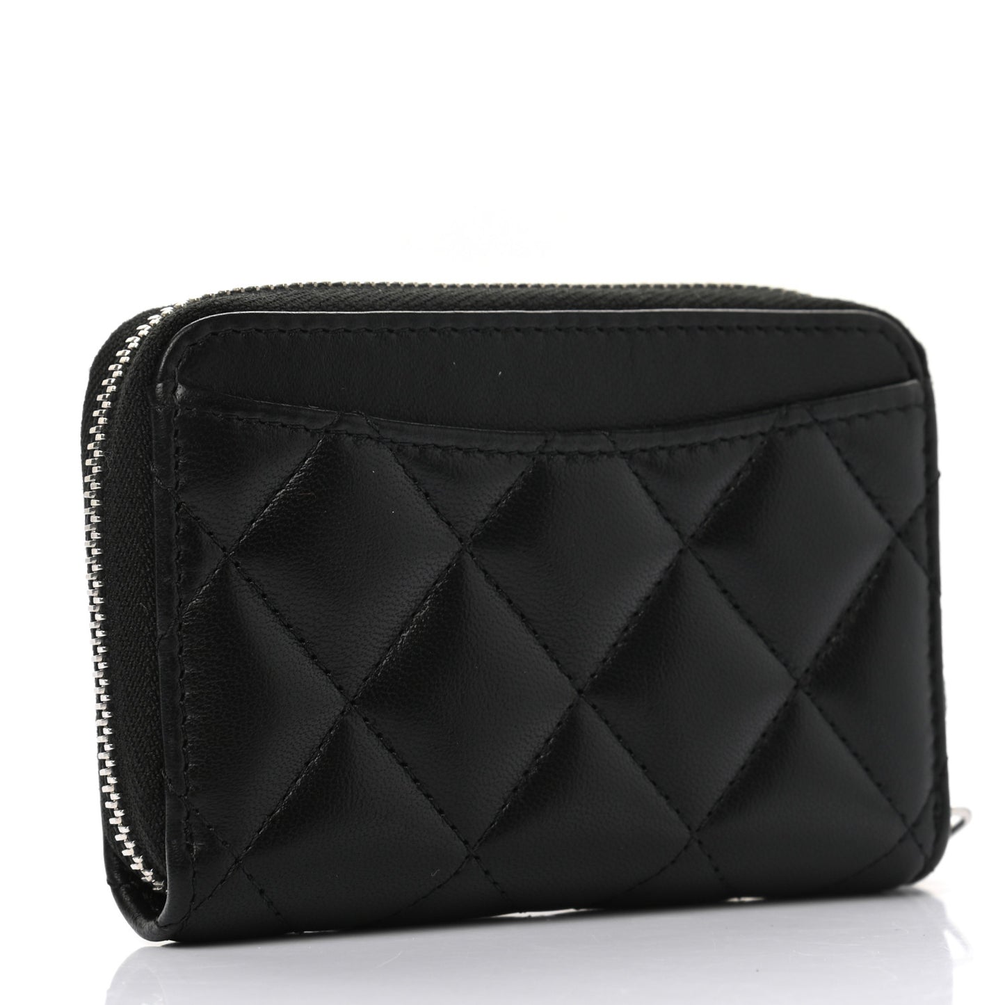 Lambskin Quilted Zip Coin Purse Black