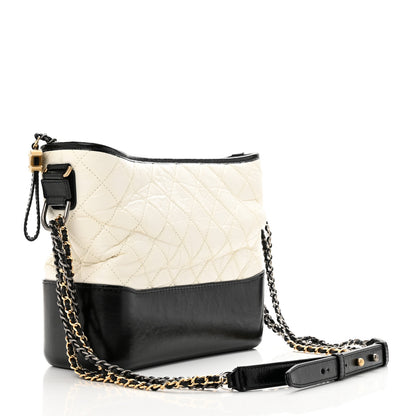 Chanel Aged Calfskin Quilted Medium Gabrielle Hobo Black White 3 of 10