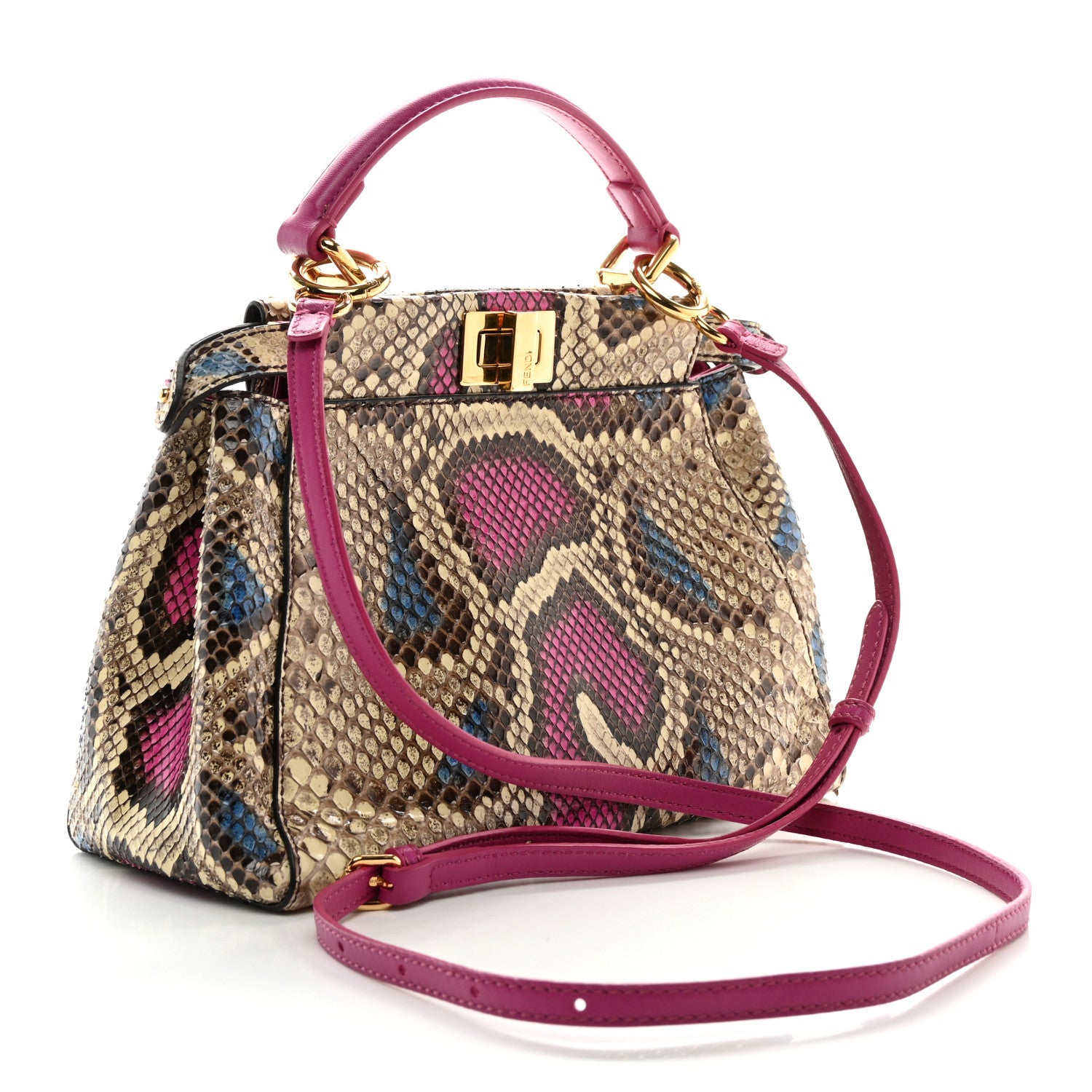 Fendi Snakeskin Mini Peekaboo Iconic Satchel Daisy Roccia Magenta 3 of 10