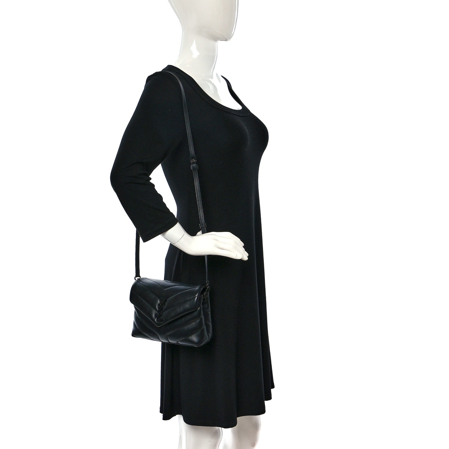 Saint Laurent Calfskin Y Quilted Monogram Monochrome Toy Loulou Crossbody Bag Black 2 of 11