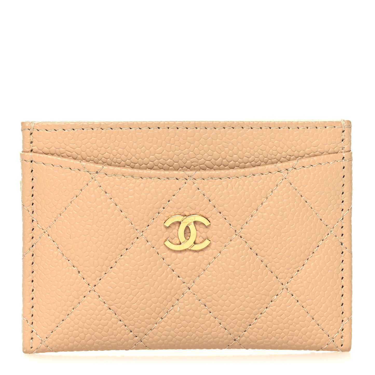 Caviar Quilted Card Holder Beige
