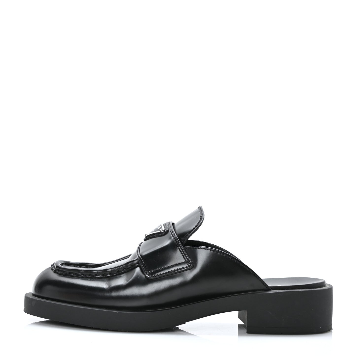 Spazzolato Metal Triangle Logo 40mm Loafer Mules 39.5 Black