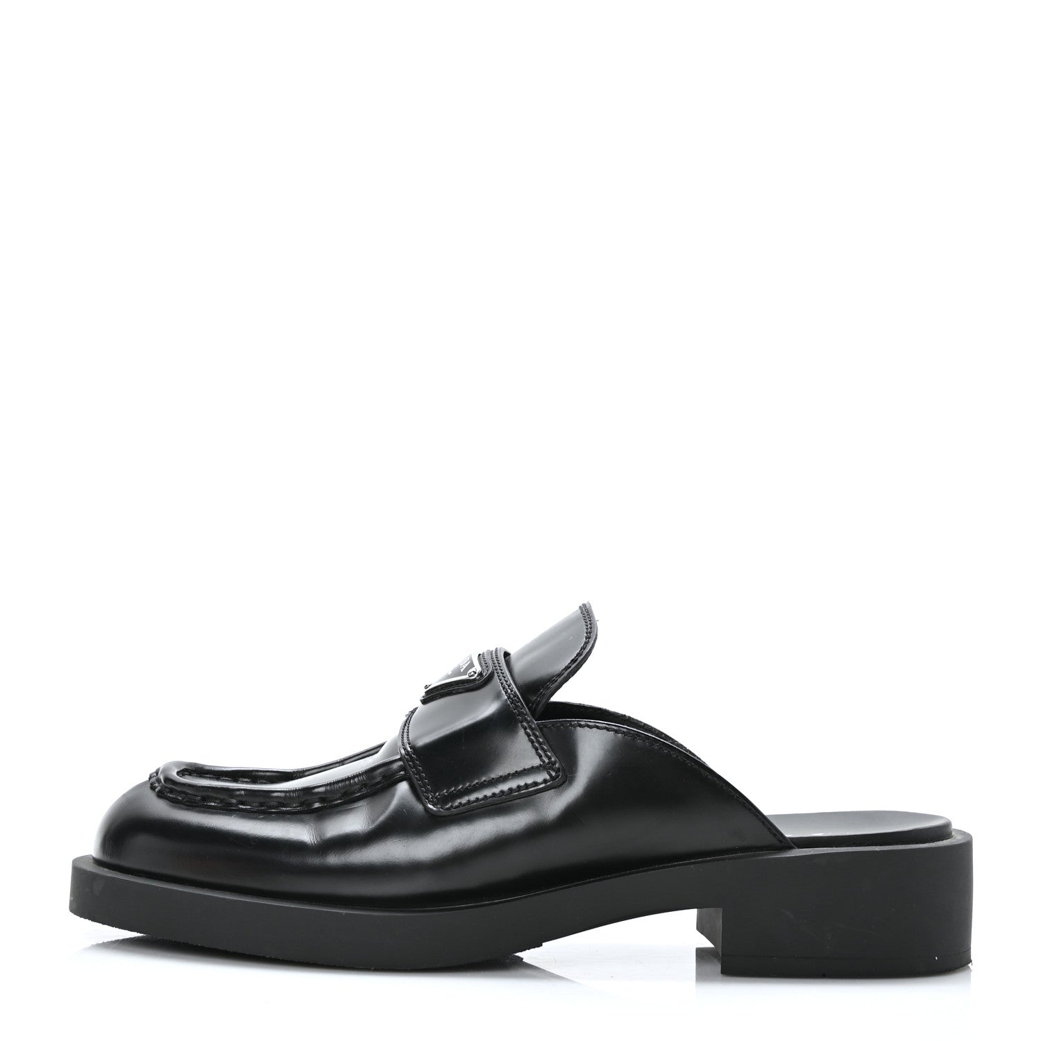 Prada Spazzolato Metal Triangle Logo 40mm Loafer Mules 39.5 Black 1 of 9