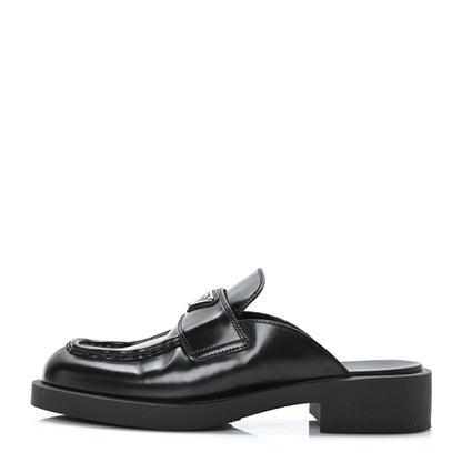 Prada Spazzolato Metal Triangle Logo 40mm Loafer Mules 39.5 Black 1 of 9