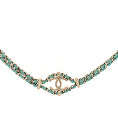 Chanel Metal Lambskin CC Chain Link Necklace Golden Light Green 1 of 4