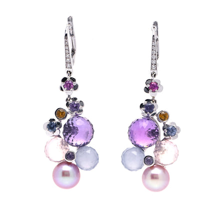Chanel 18K White Gold Diamond Gemstone Pearl Mademoiselle Drop Earrings 1 of 5