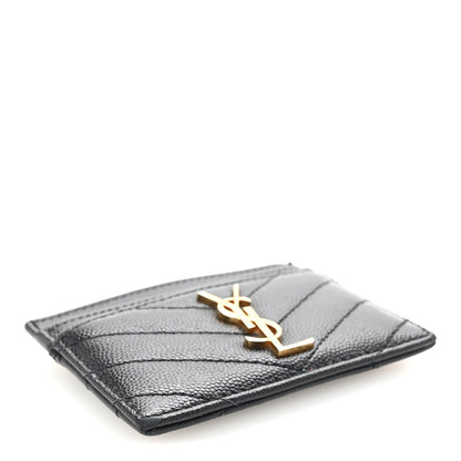 Saint Laurent Grain De Poudre Matelasse Chevron Monogram Credit Card Case Black 4 of 7