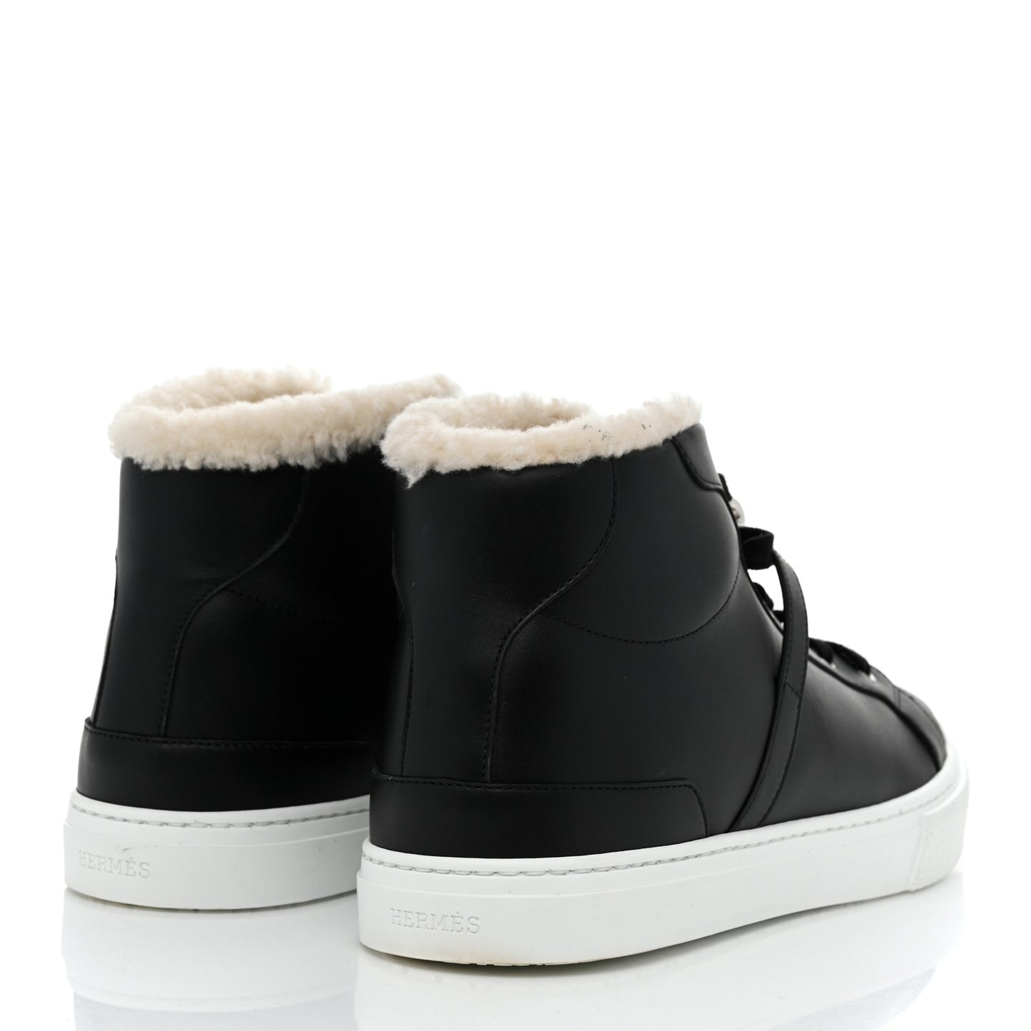 Calfskin Shearling High-Top Day Sneakers 40 Black Ecru