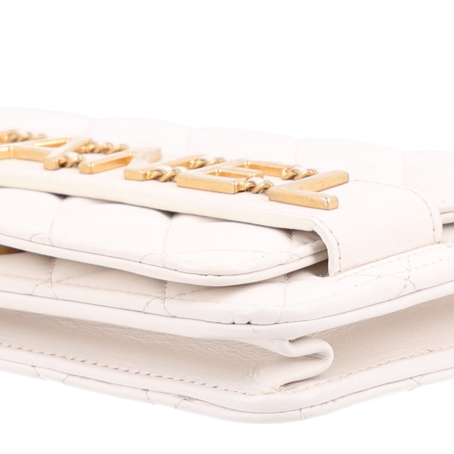 Calfskin Quilted Small Enchained Flap White