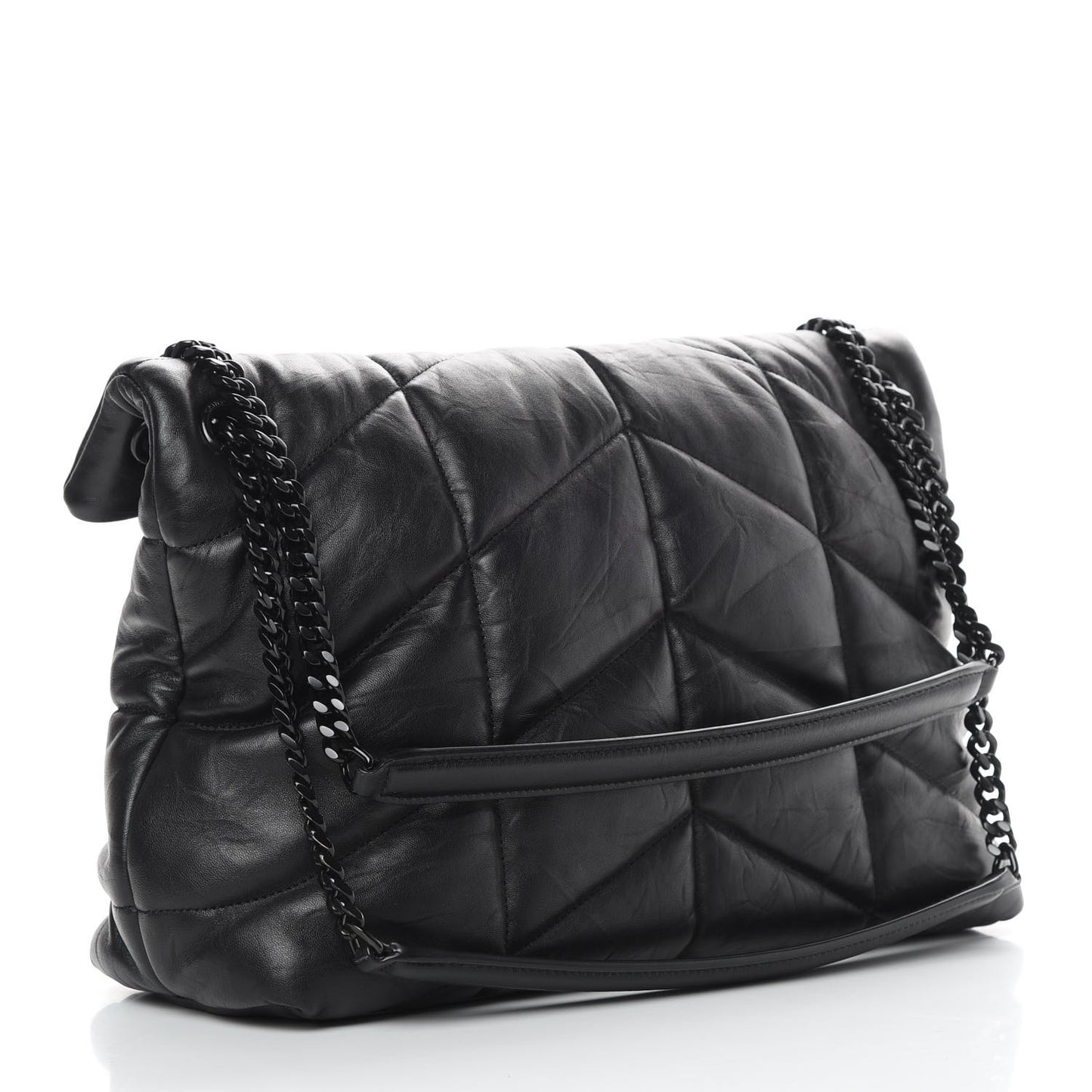 Lambskin Quilted Medium Loulou Puffer Monogram Chain Satchel Black