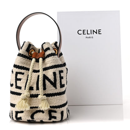 Celine All Over Textile Calfskin Striped Teen Drawstring Bag White Black 8 of 8