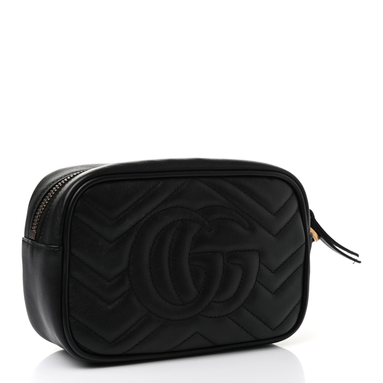 Gucci Calfskin Matelasse Mini GG Marmont Wrist Wallet Hibiscus Black 3 of 10