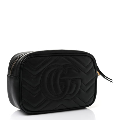 Gucci Calfskin Matelasse Mini GG Marmont Wrist Wallet Hibiscus Black 3 of 10