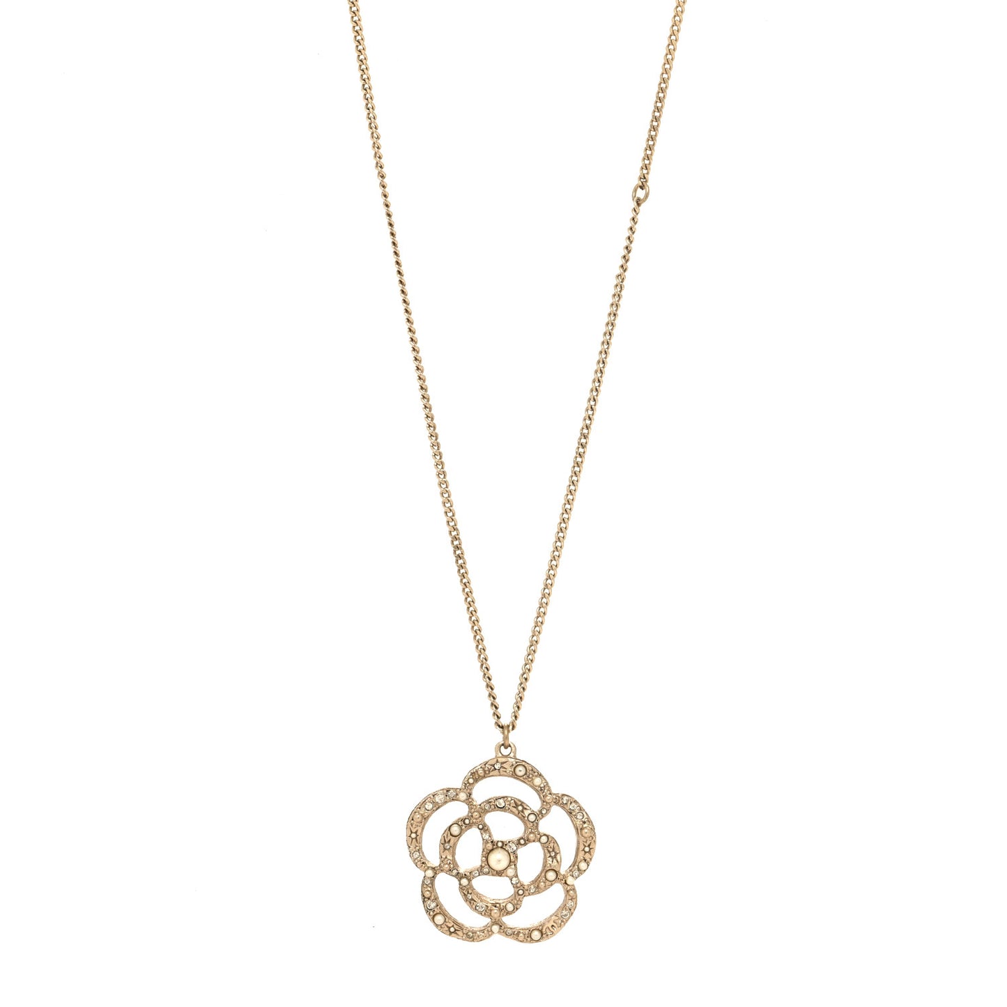 Pearl Crystal Large Camellia Pendant Necklace Light Gold