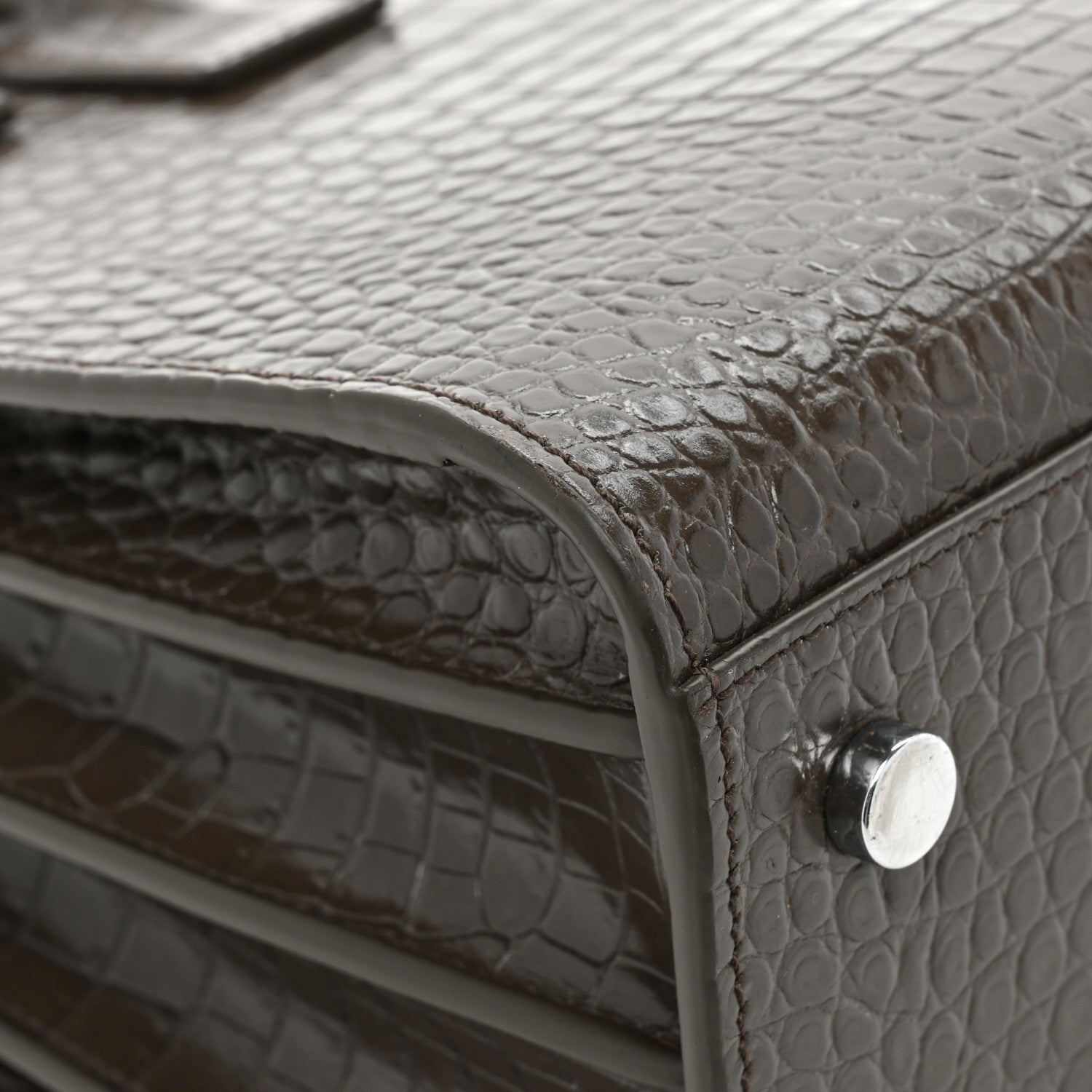 Saint Laurent Calfskin Crocodile Embossed Baby Sac De Jour Dark Brown 11 of 13