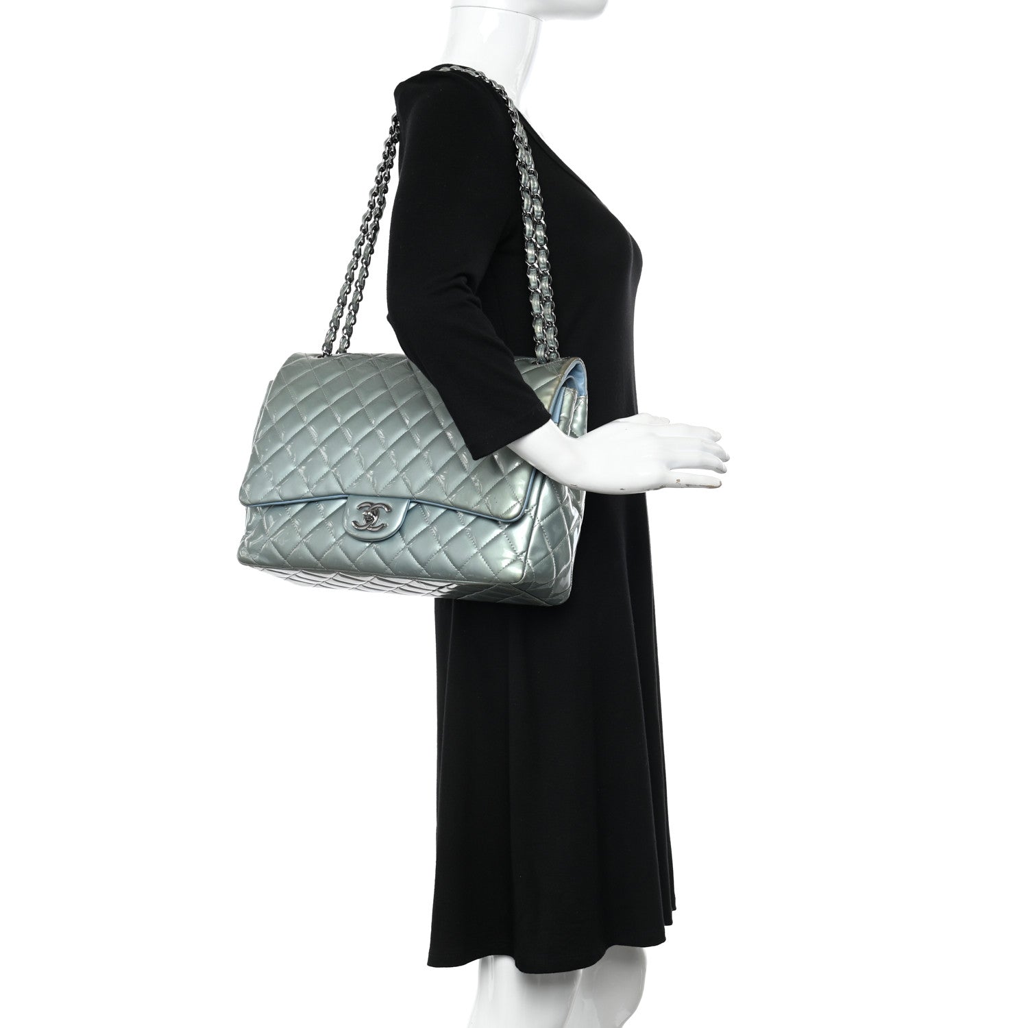 Chanel Patent Quilted Maxi Double Flap Light Blue 2 of 16