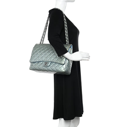 Chanel Patent Quilted Maxi Double Flap Light Blue 2 of 16