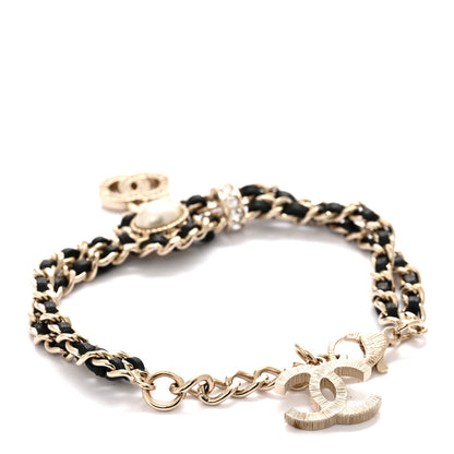 Chanel Lambskin Metal Crystal Pearl CC Bracelet Gold 3 of 6