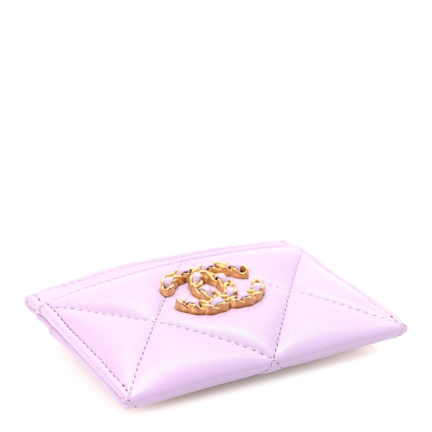 Lambskin Quilted Chanel 19 Card Holder Light Purple