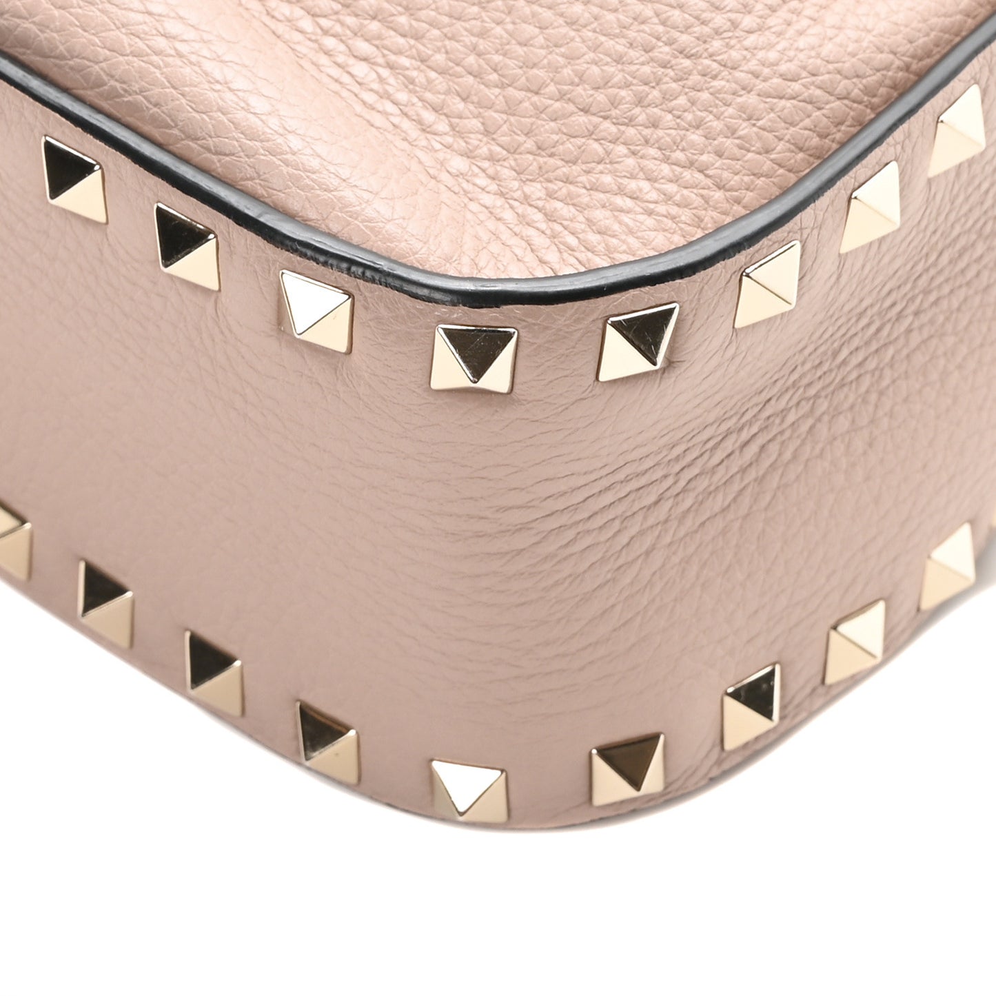 Grained Calfskin Rockstud Bucket Bag Poudre