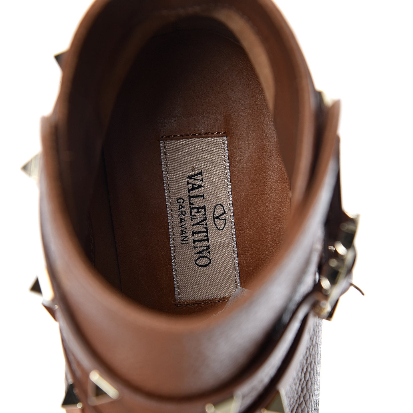 Pebbled Calfskin Rockstud Double Buckle 70mm Block Heel Ankle Boots 37 Tobacco