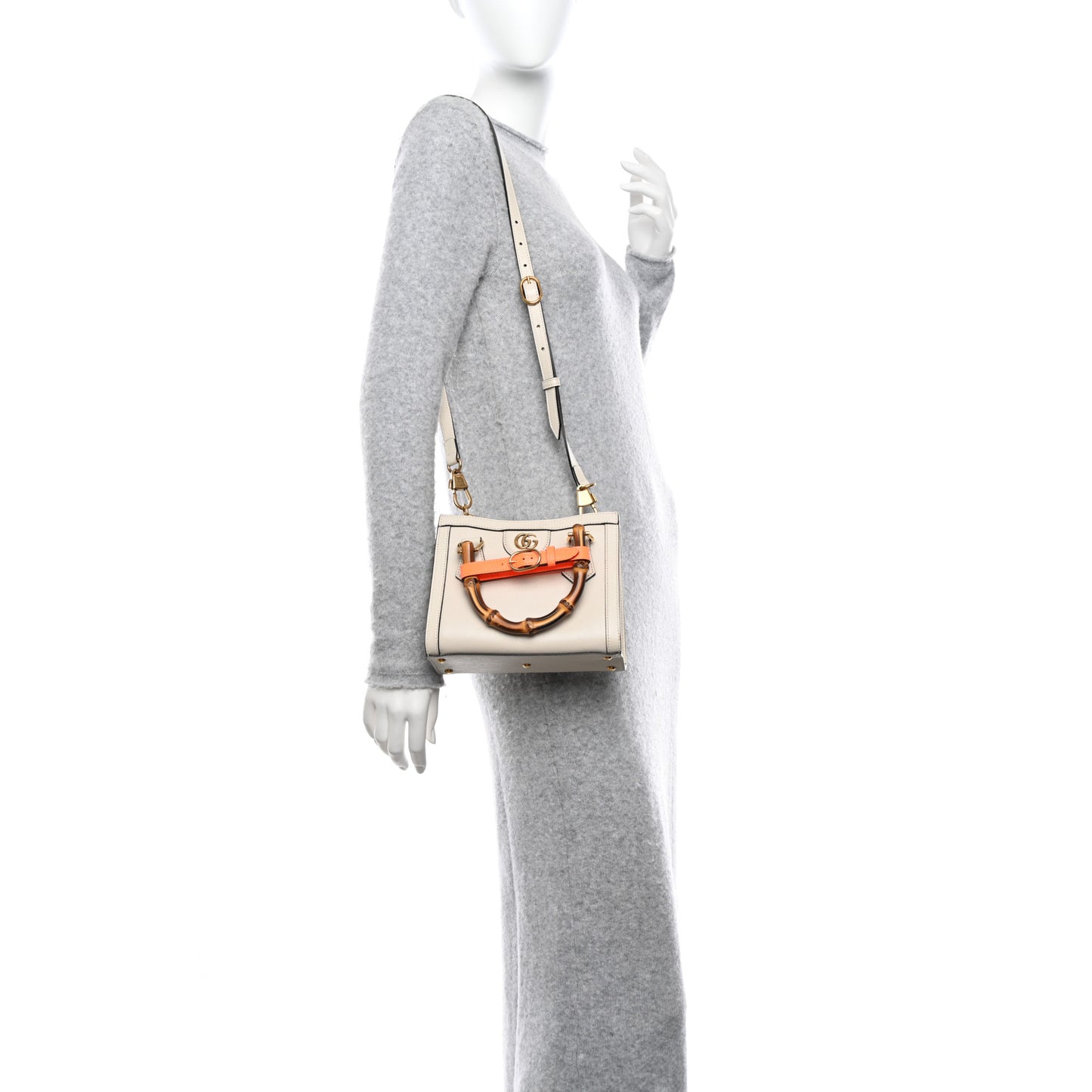 Wonka Grain Calfskin Mini Diana Tote Bag Mystic White Orange Fluo